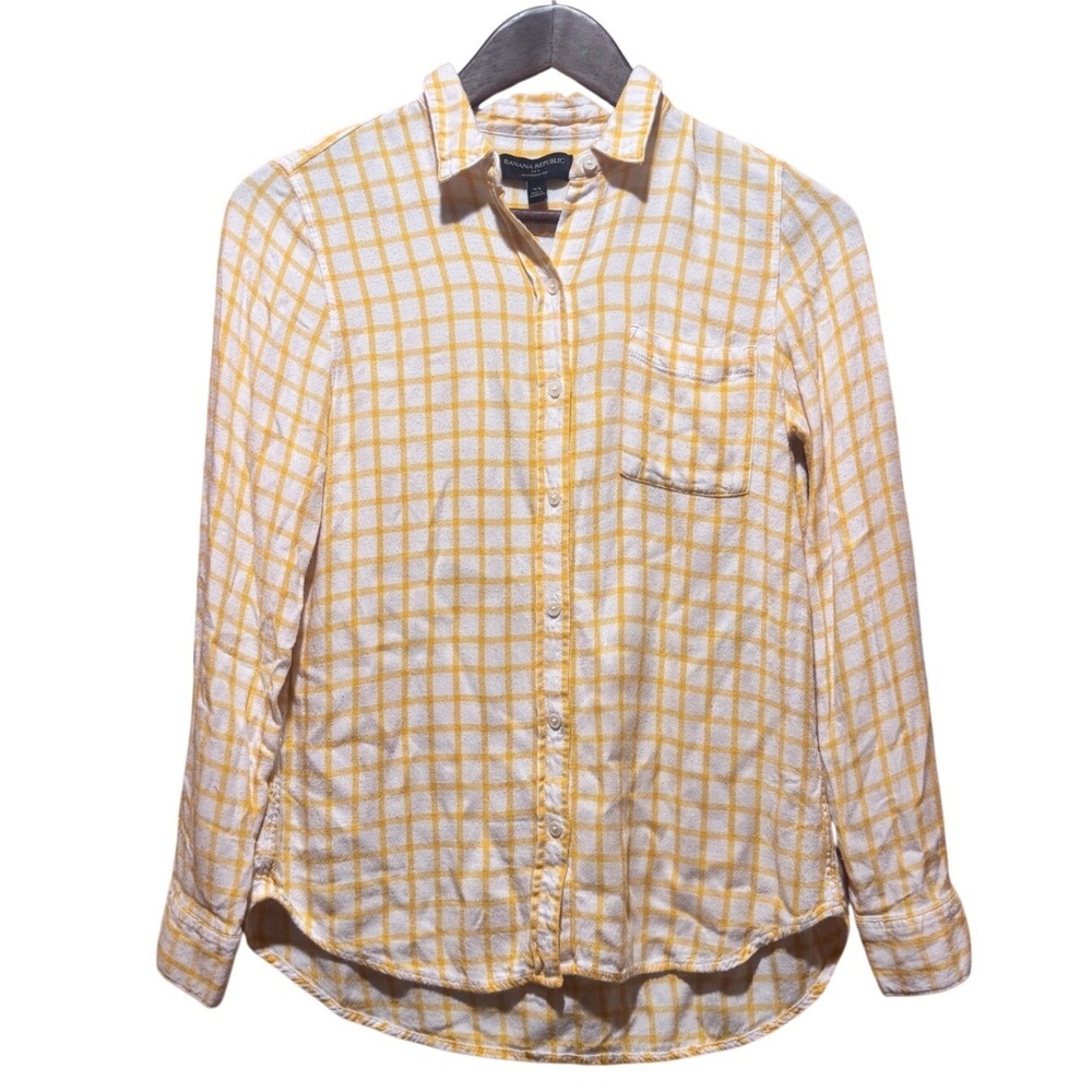 Banana Republic Boyfriend Fit Yellow Plaid Long Sleeve Button Down Women‎ XS